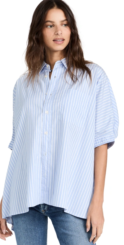Shop R13 Oversized Boxy Button Up Shirt Lt Blue Wide Stripe