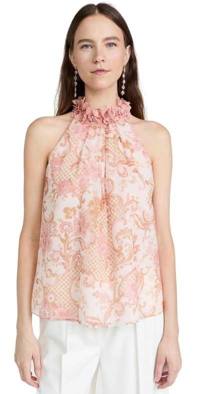 Shop Zimmermann Postcard Sleeveless Blouse In Swirl Floral Pink
