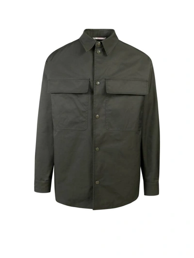 Shop Valentino Logo Patch Buttoned Overshirt In Green