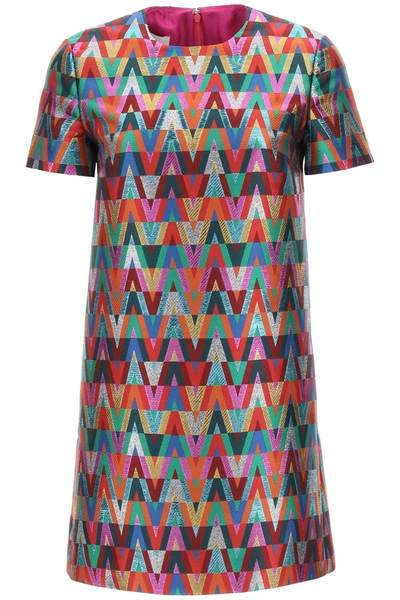 Shop Valentino V Optical Logo Jacquard Mini Dress In Multi
