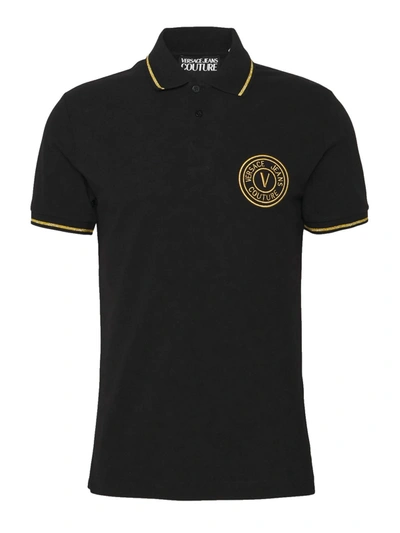 Shop Versace Jeans Couture Logo Embroidered Polo Shirt In Black