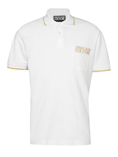 Shop Versace Jeans Couture Logo Embroidered Polo Shirt In White