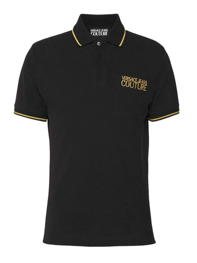 Shop Versace Jeans Couture Logo Embroidered Polo Shirt In Black