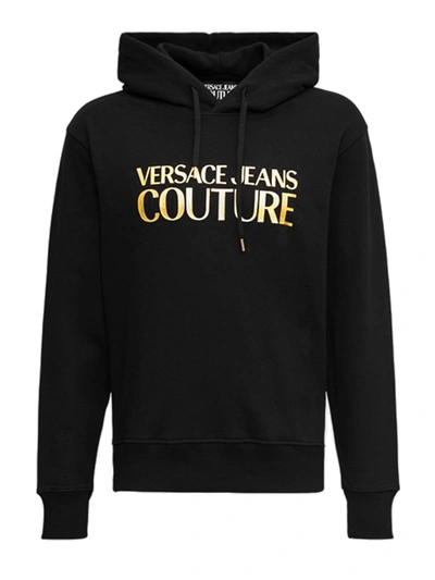 Shop Versace Jeans Couture Logo Print Drawstring Hoodie In Black