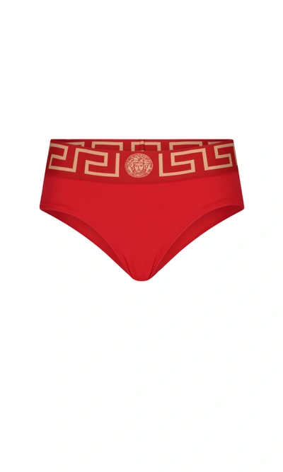 Shop Versace Medusa Motif Bikini Bottoms In Red