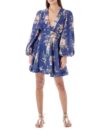 Shop Zimmermann Floral Print Wrap Mini Dress In Multi