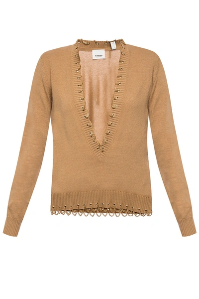 Shop Burberry Ladies Camel Chain Detail Cashmere Sweater