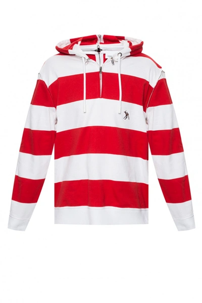 Shop Burberry Mens Red Zip Detail Striped Cotton Hoodie In Red Pattern