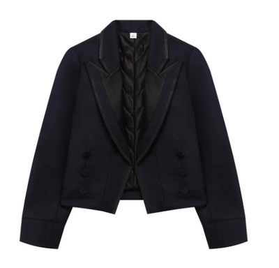 Shop Burberry Girls Navy Satin Trim Wool Twill Tailored Jacket