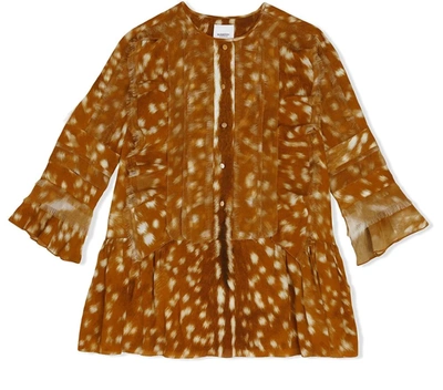 Shop Burberry Girls Tyra-print Long-sleeve Dress In Honey Ip Pat