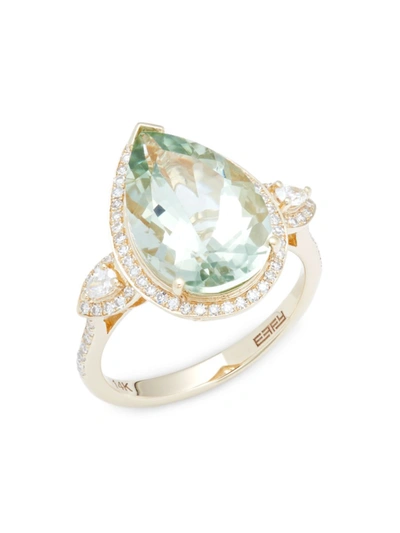 Effy Women's 14k Yellow Gold, Green Amethyst & Diamond Ring/size 7 In Green