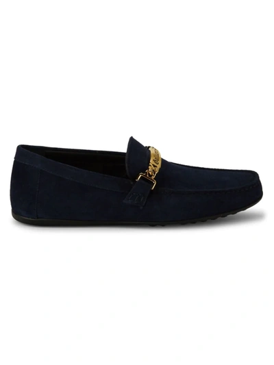 Shop John Galliano Men's Suede Loafers In Navy