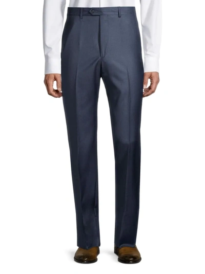 Shop Santorelli Men's Flat-front Wool Pants In Medium Blue
