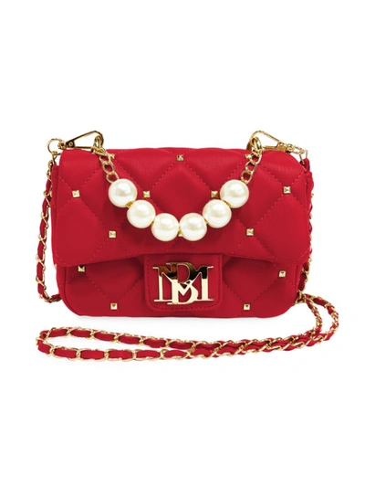 Shop Badgley Mischka Women's Faux Pearl-embellished Quilted Crossbody Bag In Red