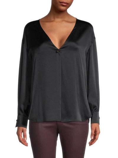Shop Vince Women's V-neck Silk Blouse In Black