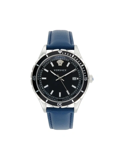 Shop Versace Men's Stainless Steel & Leather-strap Watch In Black