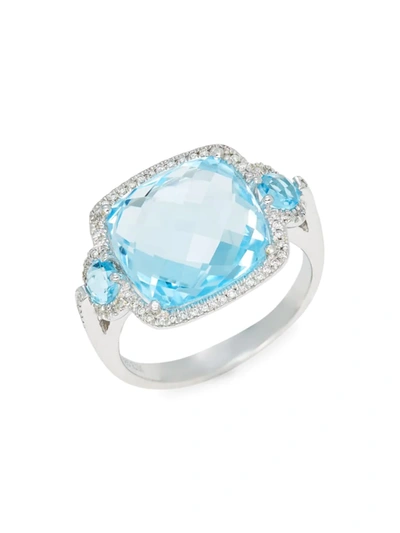 Shop Saks Fifth Avenue Women's 14k White Gold, Blue Topaz & Diamond Three-stone Ring/size 7