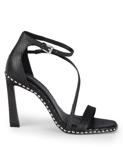 Shop Bcbgeneration Women's Balina Snake-embossed Leather Strappy Sandals In Black