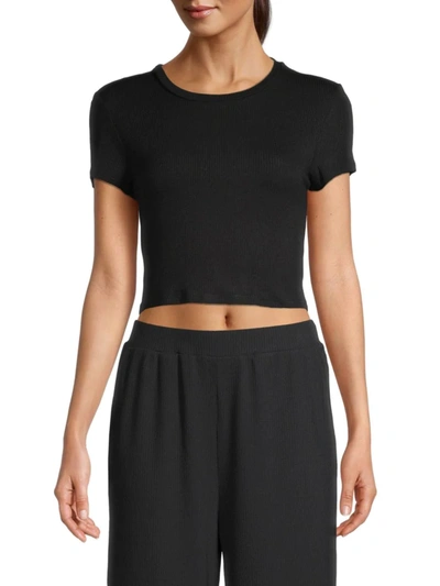 Shop Bcbgeneration Women's Cropped Ribbed T-shirt In Black