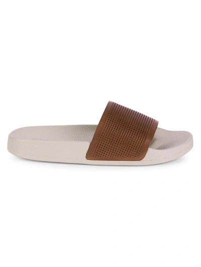 Shop Vince Men's Winston Perforated Leather Slides In Luggage