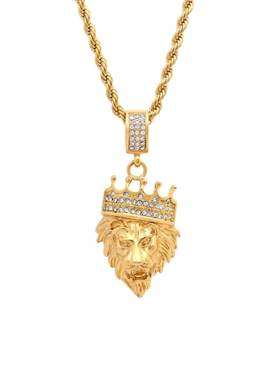 Shop Anthony Jacobs Men's 18k Goldplated Necklace With Simulated Diamond Lion Pendant In Neutral