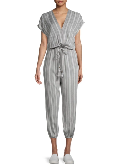 Shop Dress Forum Women's Striped Dolman-sleeve Jumpsuit In Grey