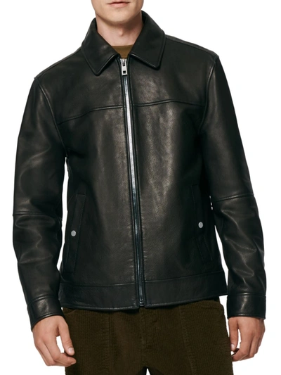 Shop Andrew Marc Men's Rockaway Leather Zip Jacket In Black