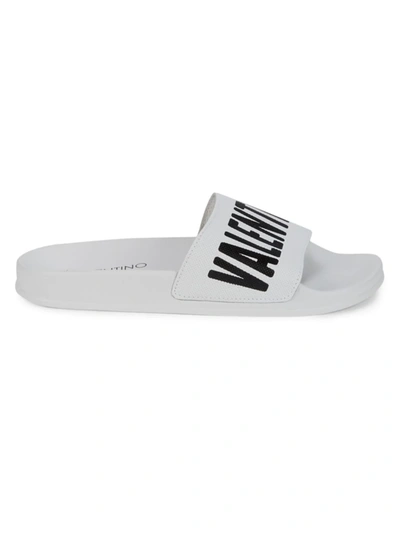 Shop Valentino By Mario Valentino Men's Logo Leather Slides In White Black