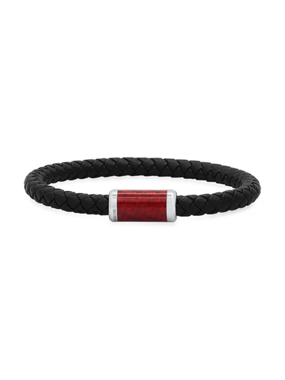 Shop Anthony Jacobs Men's Leather & Red Carbon Fiber Bracelet