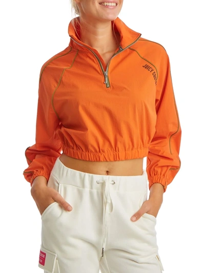 Shop Juicy Couture Women's Cropped Ripstop Half-zip Pullover In Orange