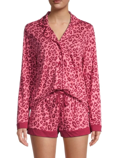 Shop Cosabella Women's Bella 2-piece Leopard-print Pajama Set In Ruby Leopard