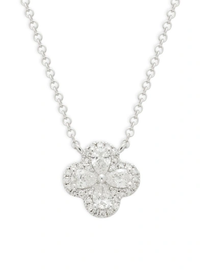 Shop Saks Fifth Avenue Women's 14k White Gold & Diamond Clover Pendant Necklace