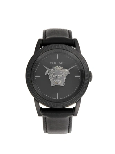 Shop Versace Men's Palazzo Empire 43mm Stainless Steel & Leather Strap Watch In Black