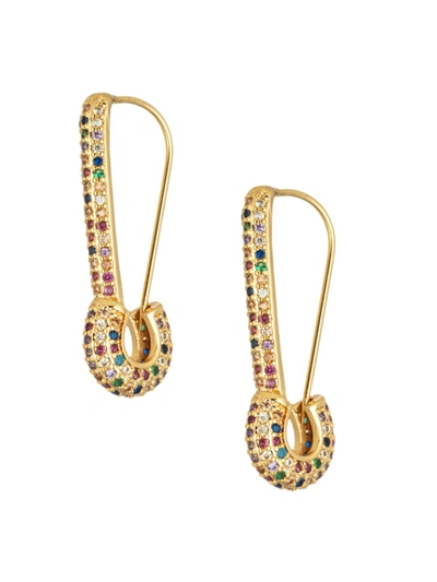 Shop Eye Candy La Women's Luxe Goldtone & Cubic Zirconia Safety Pin Earrings In Neutral