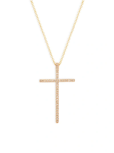 Shop Effy Women's 14k Yellow Gold & Diamond Cross Pendant Necklace