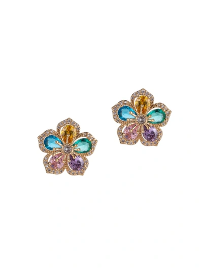Shop Eye Candy La Women's Luxe Crystal Daisy Stud Earrings In Neutral