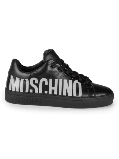 Shop Moschino Women's Logo Leather Sneakers In Black