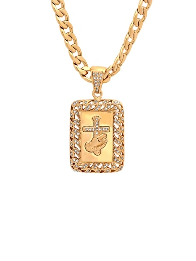 Shop Anthony Jacobs 18k Goldplated Stainless Steel & Simulated Diamond Prayer Hands & Cross Pendant In Neutral