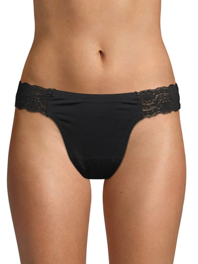 Shop Ava & Aiden Women's Stretch Lace Trimmed Thongs In Black