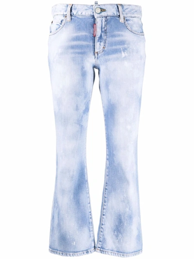 Shop Dsquared2 Bleach-effect Cropped Kick-flare Jeans In Blau