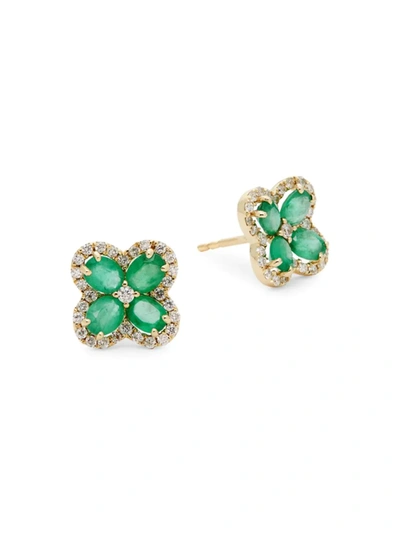 Shop Saks Fifth Avenue Women's 14k Yellow Gold, Emerald & Diamond Stud Earrings