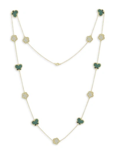 Shop Jan-kou Women's Flower & Butterfly 14k Goldplated, Mother Of Pearl & Emerald Necklace
