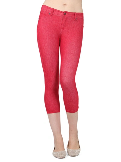 Shop Memoi Women's Zipper Cotton-blend Capri Leggings In Red