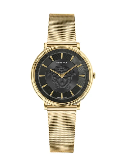 Shop Versace Women's V-circle Medusa Stainless Steel Analog Bracelet Watch In Black