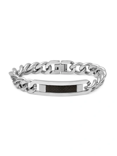 Shop Anthony Jacobs Men's Stainless Steel Cuban-link Id Bracelet In Black