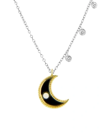 Shop Meira T Women's 14k Yellow Gold, 14k White Gold, Enamel & 0.06 Tcw Diamond Moon Pendant Necklace