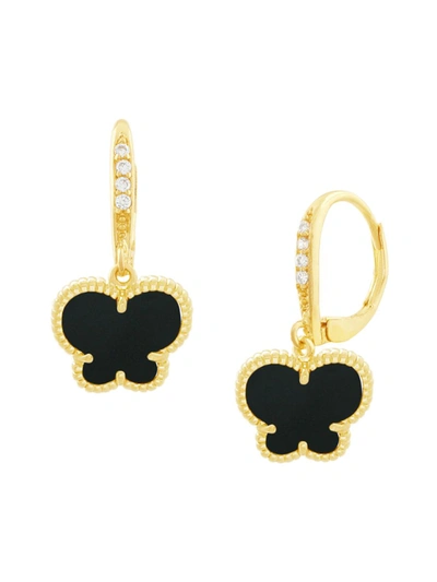 Shop Jan-kou Women's Butterfly Collection 14k Goldplated & Jet Onyx Drop Earrings