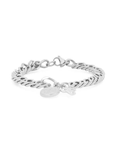 Shop Anthony Jacobs Men's Cuban-link Stainless Steel Religious Charm Bracelet In Neutral