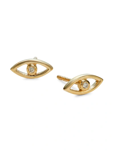 Shop Saks Fifth Avenue Women's 14k Yellow Gold & 0.02 Tcw Diamond Evil Eye Stud Earrings