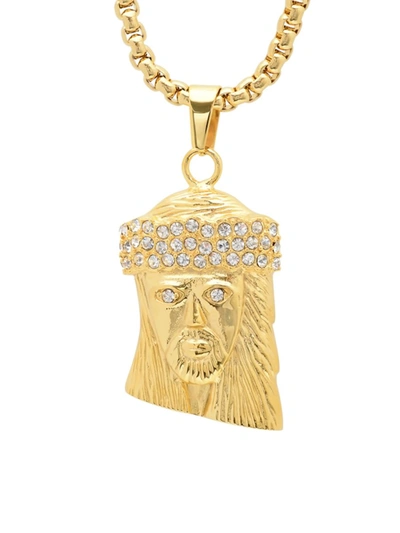 Shop Anthony Jacobs Men's 18k Goldplated Necklace With Simulated Diamond Jesus Face Pendant In Neutral